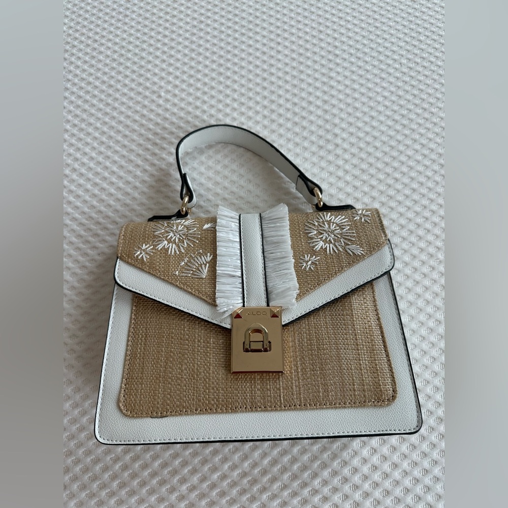 Aldo Tan and White Crossbody Bag with Minimalist Design